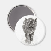Aimant Loup noir en colère dans la neige, hiver sauvage (Recto/Verso)
