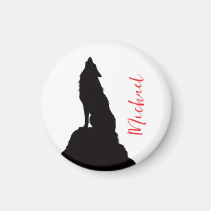 Aimant Loup solitaire hurlant votre nom écriture personna