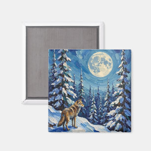 Aimant Loup vintage dans une forêt hivernale au clair de