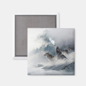 Aimant Loups D'Hiver À La Neige (Recto/Verso)
