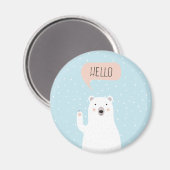 Aimant L'ours polaire mignon dans la neige dit Bonjour (Recto/Verso)