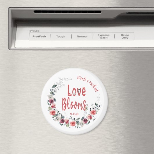 Aimant Love Blooms Personnalisée Mariée Groom Mariage Dat (In Situ (Lave-vaisselle))