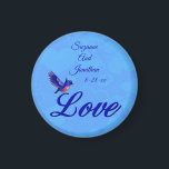 Aimant Love Bluebird Personalized Wedding<br><div class="desc">Love in elegant letters with a pretty bluebird wedding favor refrigerator magnet. Fill in your information in the template. Make more changes to text and font size, style, and color by clicking on Customize. This image is available on many products in my gallery. Please visit Smilin' Eyes Treasures to see...</div>
