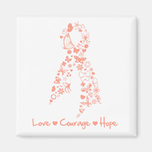 Aimant Love Courage Hope Papillon - Cancer utérin