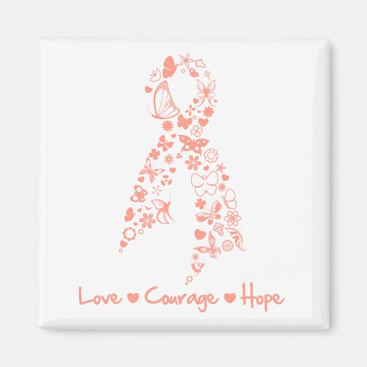 Aimant Love Courage Hope Papillon - Cancer utérin (Devant)