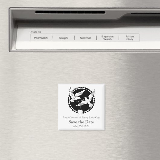 Aimant Love Doves Elégant Enregistrer le Mariage de date  (In Situ (Lave-vaisselle))