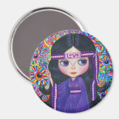 Aimant Love Headband Hippie fille poupée violet psychédél (Recto/Verso)