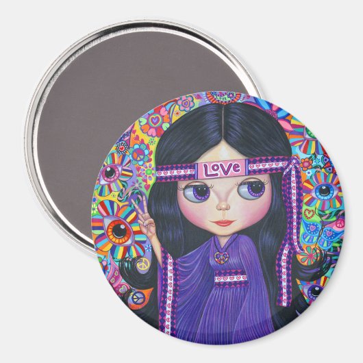 Aimant Love Headband Hippie fille poupée violet psychédél (Recto/Verso)