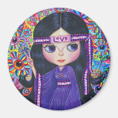 Aimant Love Headband Hippie fille poupée violet psychédél (Devant)