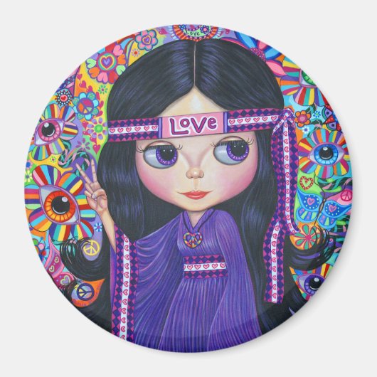 Aimant Love Headband Hippie fille poupée violet psychédél (Devant)
