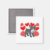 Aimant Love Heart Valentines Day Roses French Bulldog Bo  (Recto/Verso)