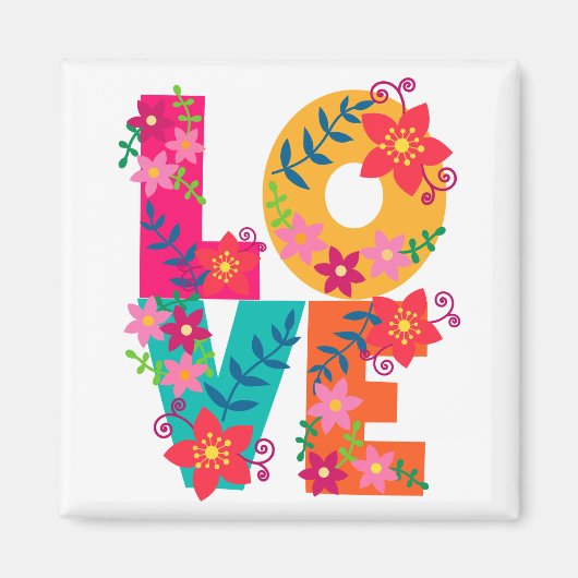 Aimant LOVE, joli texte floral (Devant)