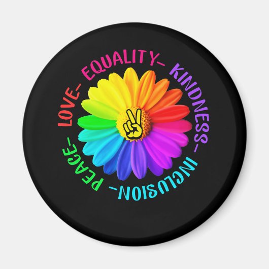 Aimant Love Peace Kindness Inclusion Peace Sign Daisy (Devant)