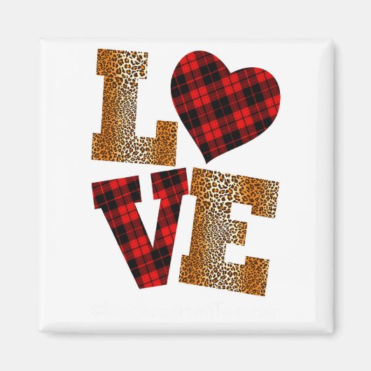 Aimant Love Plaid Red Leopard Kindergarten Teacher Valent (Devant)