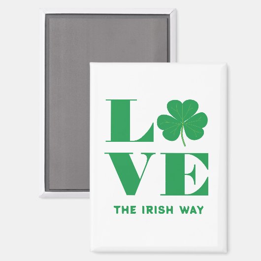 Aimant Love Shamrock Clover Irish Custom Text Vert Blanc (Recto/Verso)