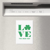 Aimant Love Shamrock Clover Irish Custom Text Vert Blanc (In Situ (Lave-vaisselle))