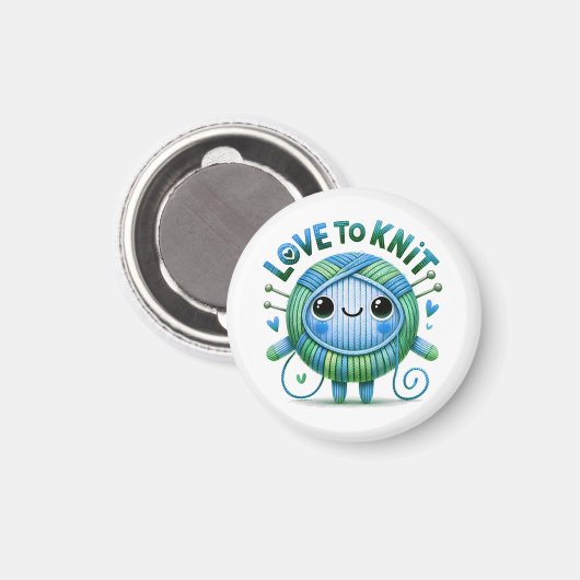 Aimant Love to Knit Citation mignonne Bleu Vert Bal de Fi (Recto/Verso)