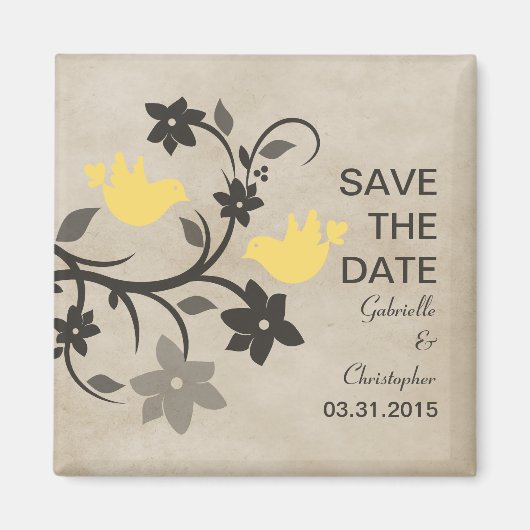 Aimant Lovebirds de la flore jaune Enregistrer l'aimant d (Devant)