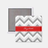 Aimant Lt Grey Med Grey Blanc Chevron Rouge Nom Monogramm (Recto/Verso)