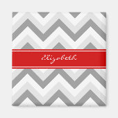 Aimant Lt Grey Med Grey Blanc Chevron Rouge Nom Monogramm (Devant)