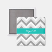 Aimant Lt Grey Med Grey Blanc Chevron Turquoise Nom Monog (Recto/Verso)