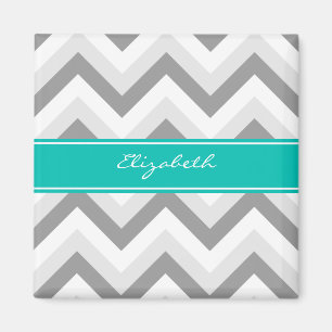 Aimant Lt Gris Med Gris Blanc Chevron Sarcelle Monogramme