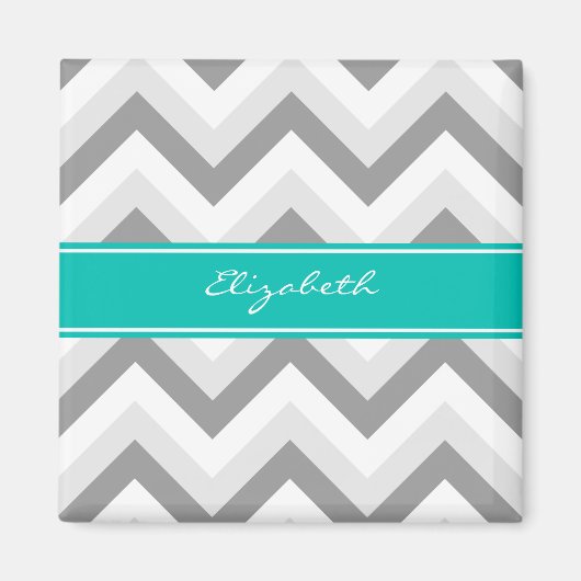 Aimant Lt Gris Med Gris Blanc Chevron Sarcelle Monogramme (Devant)