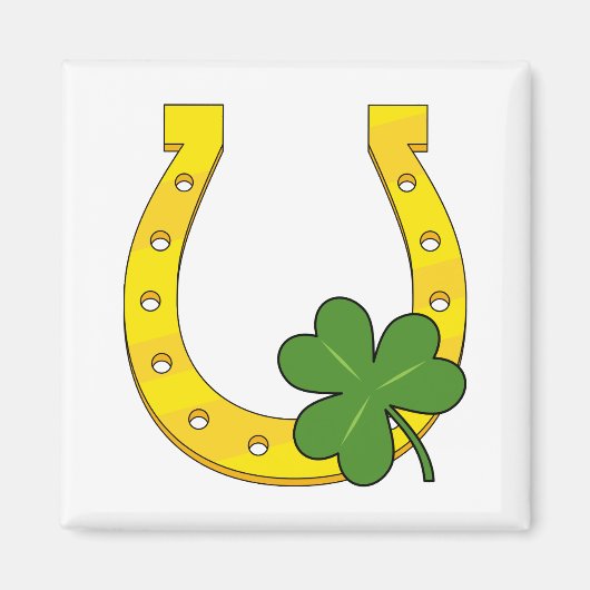 Aimant Lucky Golden Horseshoe avec Shamrock en blanc (Devant)