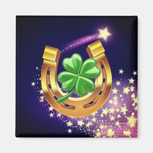 Aimant Lucky horseshoe 4 feuilles de trèfle tournage star (Devant)