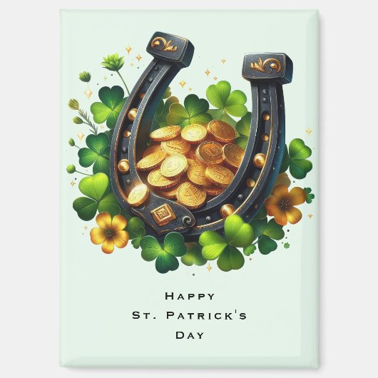 Aimant Lucky Horseshoe et Gold Coins St. Patrick's Day (Recto)