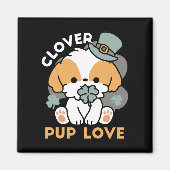 Aimant Lucky Pup with Clover - St. Patrick's Day Cadeau (Devant)