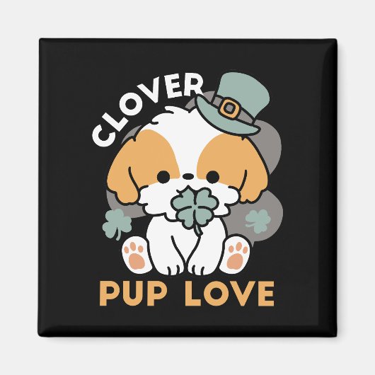 Aimant Lucky Pup with Clover - St. Patrick's Day Cadeau (Devant)