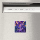 Aimant Lueur de lanterne violette et bleue à monogramme (In Situ (Lave-vaisselle))