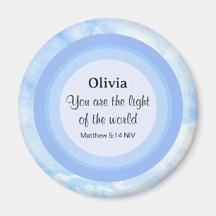 Aimant Lumière du monde Baby Blue Bible Verse Nom