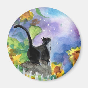Aimant Lune de chat de smoking en tournesols
