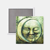 Aimant Lune de pierre et face soleil croissant vert gris (Recto/Verso)