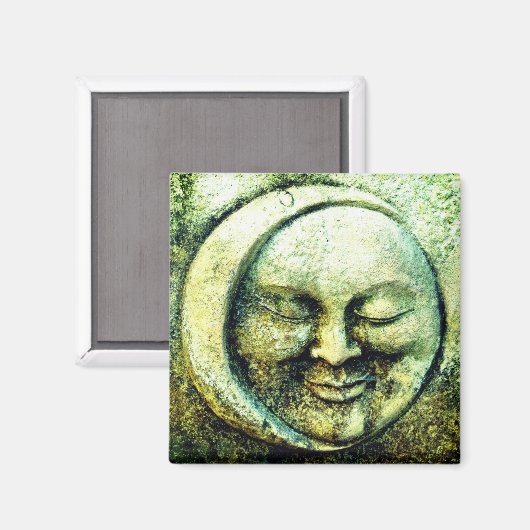 Aimant Lune de pierre et face soleil croissant vert gris (Recto/Verso)