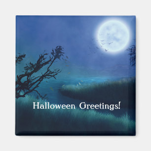 Aimant Lune d'Halloween à la nuit dans les tons bleu et v