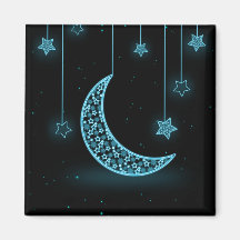 Lune et étoiles bleues et noires du croissant