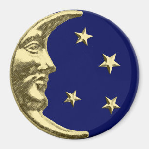 Aimant Lune et étoiles d'art déco - bleu marine et or