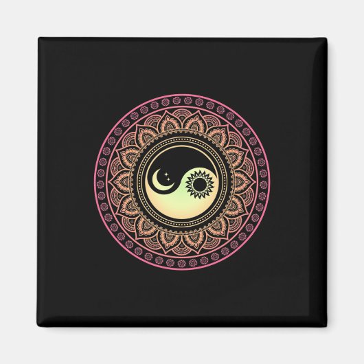 Aimant Lune et Soleil Yin Yang Mandala  (Devant)