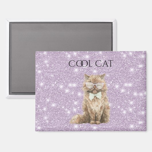 Aimant Lunettes de chat cool marron scintillement violet (Recto/Verso)