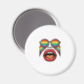 Aimant Lunettes de soleil arc-en-ciel rétro lèvres visage (Recto/Verso)