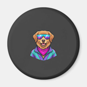 Aimant Lunettes de soleil de chien mignon Art néon rétro_