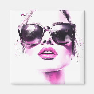 Aimant Lunettes de soleil femme de mode à l'aquarelle ros