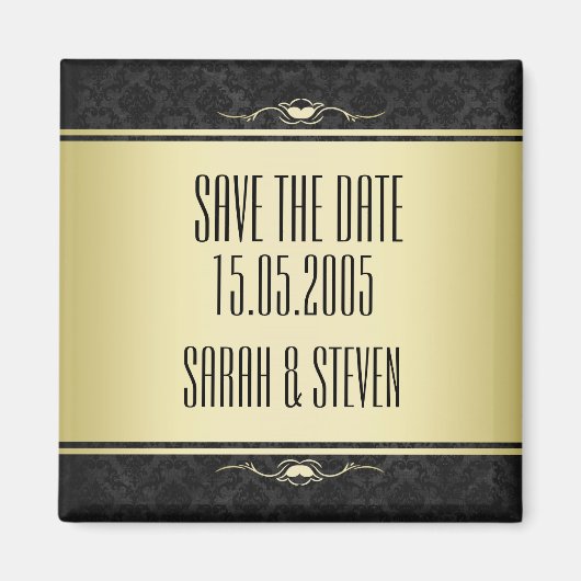 Aimant Luxe Black/Gold Damask Enregistrer la date (Devant)