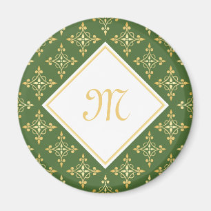 Aimant Luxe Monogramme vert et or Quatre Floral
