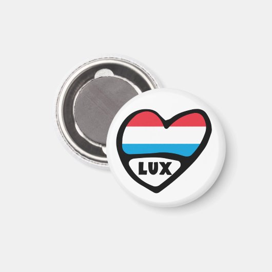 Aimant Luxembourg Code Pays Drapeau Coeur LUX (Recto/Verso)