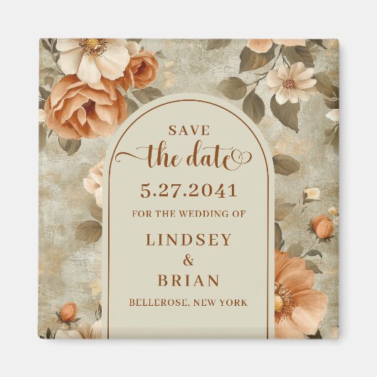 Aimant Luxury Boho Rusty Ivory Sage Floral Save the Date (Devant)