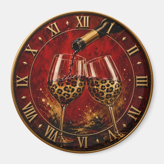 Aimant Luxury Wine Glasses & Gold Leopard Print (Devant)